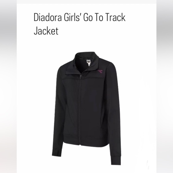 VEUC Diadora Black Zip up Warmup Girls’ Go to Track Jacket - size Youth XL - Picture 2 of 13